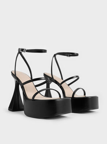Giày sandals cao gót Strappy Sculptural-Heel, Đen, hi-res
