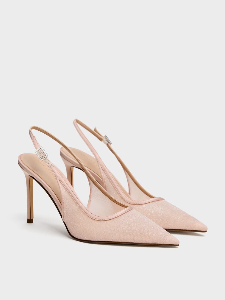 Gi&agrave;y sandals cao g&oacute;t Glittered Mesh, Hồng, hi-res