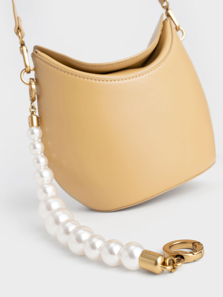 Túi xách nữ hình thang Bead-Embellished Knotted, Cát, hi-res