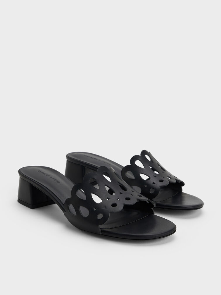 Cut-Out Block-Heel Mules, Black, hi-res