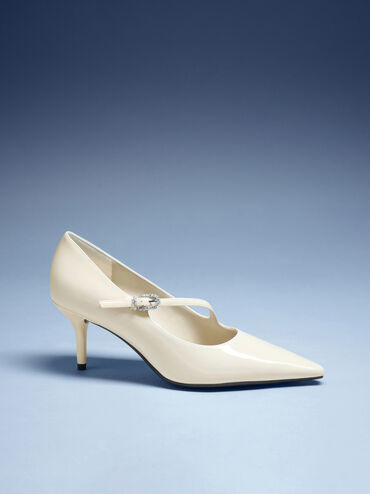 Patent Asymmetric-Strap Pumps, Chalk, hi-res