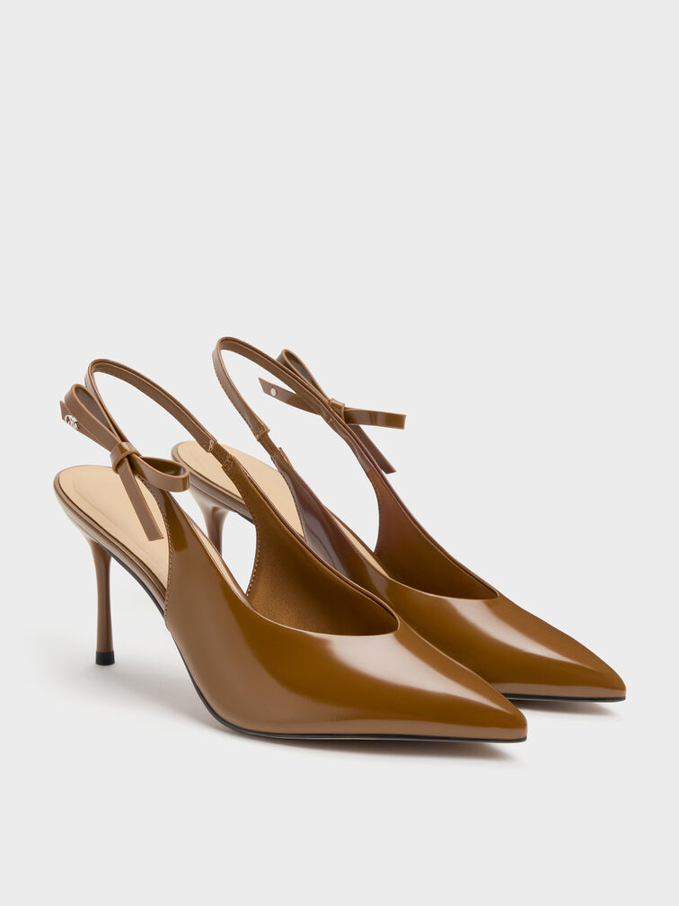 Anastasia Leather Slingback Pumps, Brown, hi-res