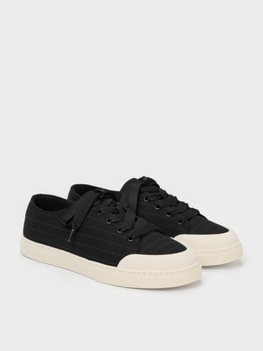 Two-Tone Lace-Up Sneakers, Black Textured, hi-res