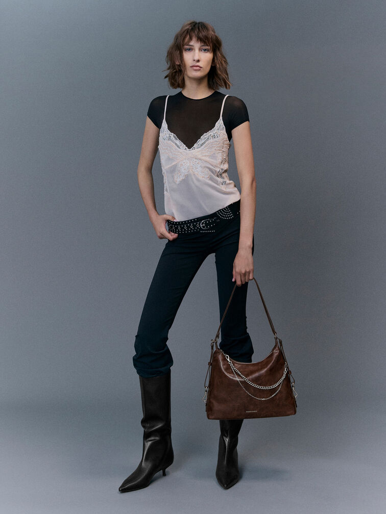 Atwood Chain Convertible Hobo Bag, Distressed Coffee, hi-res
