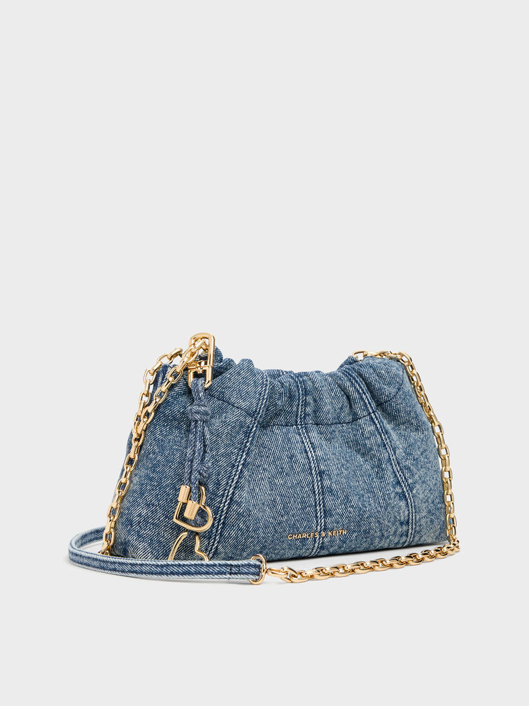 Ciara Denim Ruched Crossbody Bag, Denim Blue, hi-res