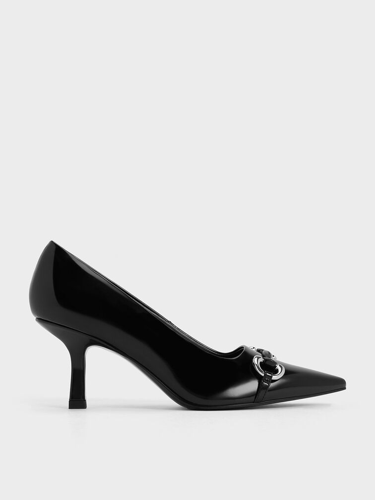 Gi&agrave;y cao g&oacute;t mũi nhọn Metallic Accent Pointed-Toe, Đen b&oacute;ng nh&aacute;m, hi-res