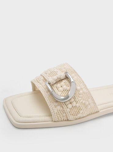 Gabine Crochet & Mesh Slide Sandals, Cream, hi-res