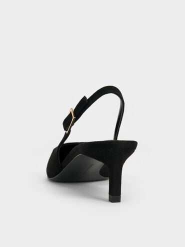 Luciana Faux Suede Slingback Kitten Heels, Black Textured, hi-res