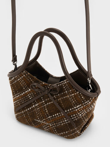Hazel Checkered Bow Tubular Top Handle Bag, Multi, hi-res