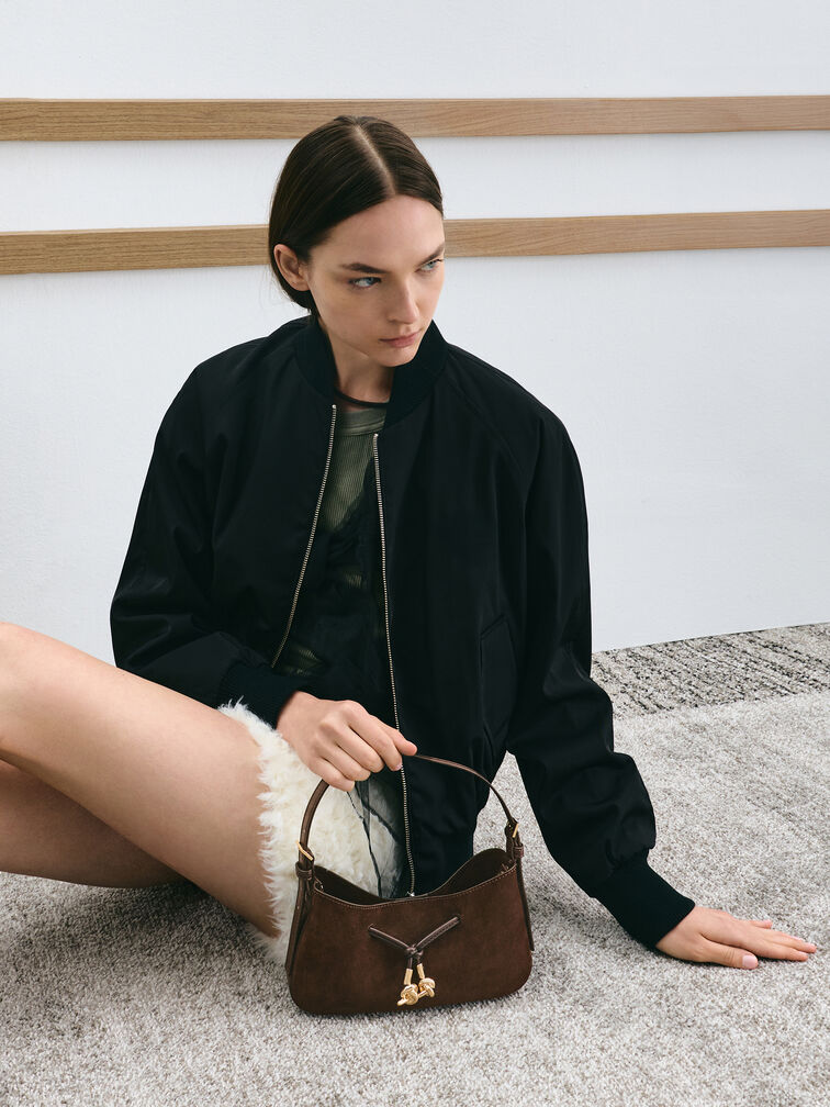 Túi đeo vai hình thang Mila, Nâu sẫm, hi-res