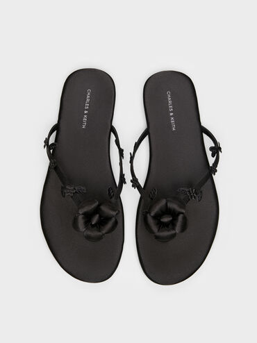 D&eacute;p kẹp Puffy Flower, Đen họa tiết, hi-res