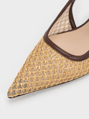 Gi&agrave;y cao g&oacute;t mũi nhọn Raffia, Dark Brown Textured, hi-res