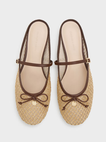 Gi&agrave;y mules đế thấp Raffia, Dark Brown Textured, hi-res
