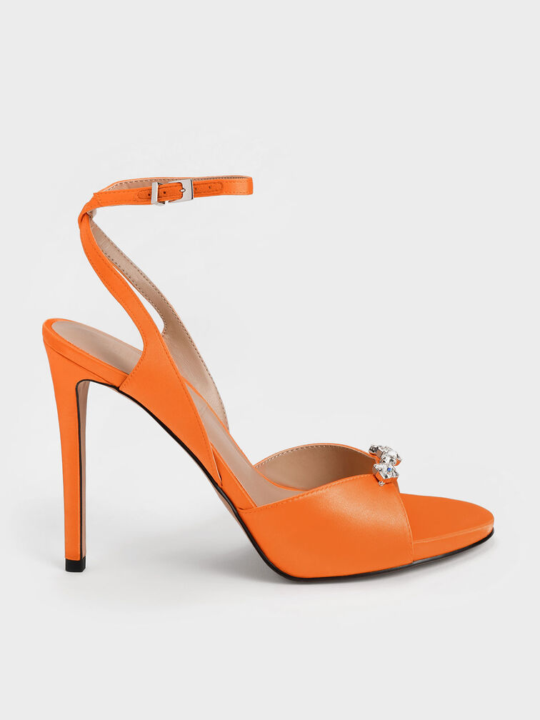 Giày cao gót sandals Metallic Gem-Encrusted Ankle Strap, Cam, hi-res