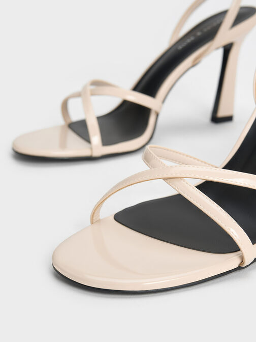 Giày sandals cao gót Patent Crossover-Strap, Kem, hi-res