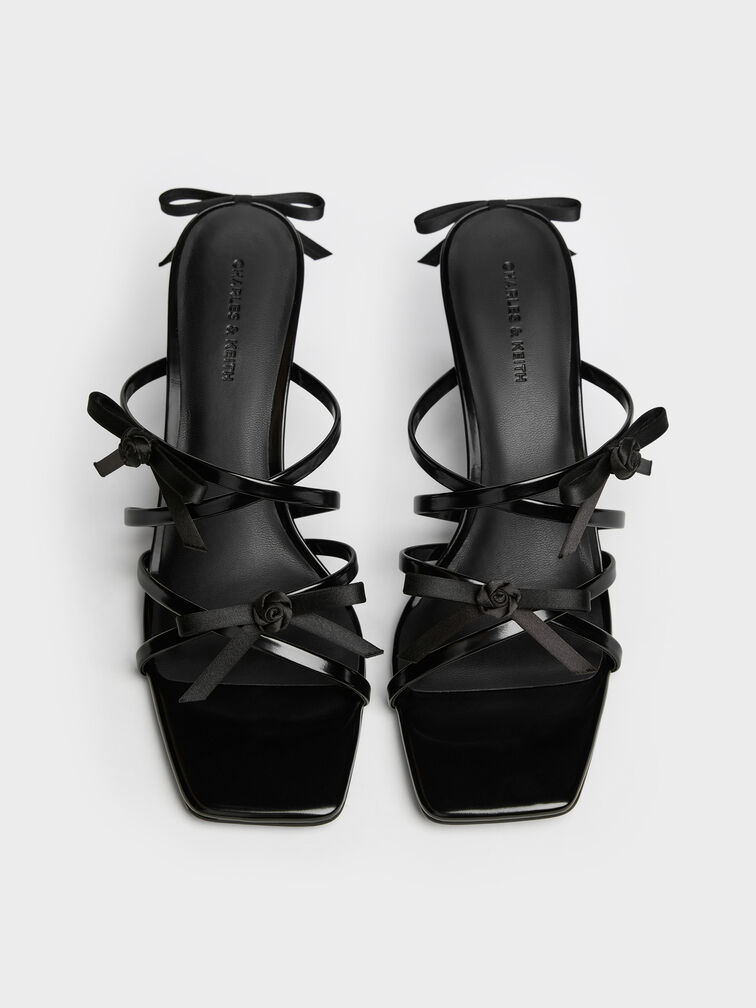 Kelis Rose-Bow Strappy Heeled Mules, Black Boxed, hi-res