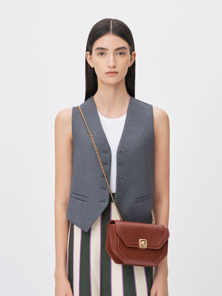 Túi đeo vai nữ Avis Geometric, Chocolate, hi-res