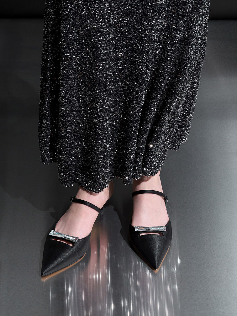 Gi&agrave;y mules cao g&oacute;t Recycled Polyester Bow Kitten-Heel, Đen họa tiết, hi-res