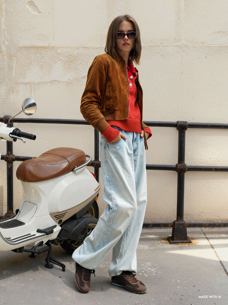 Nylon Contrast-Panel Sneakers, Dark Brown Textured, hi-res