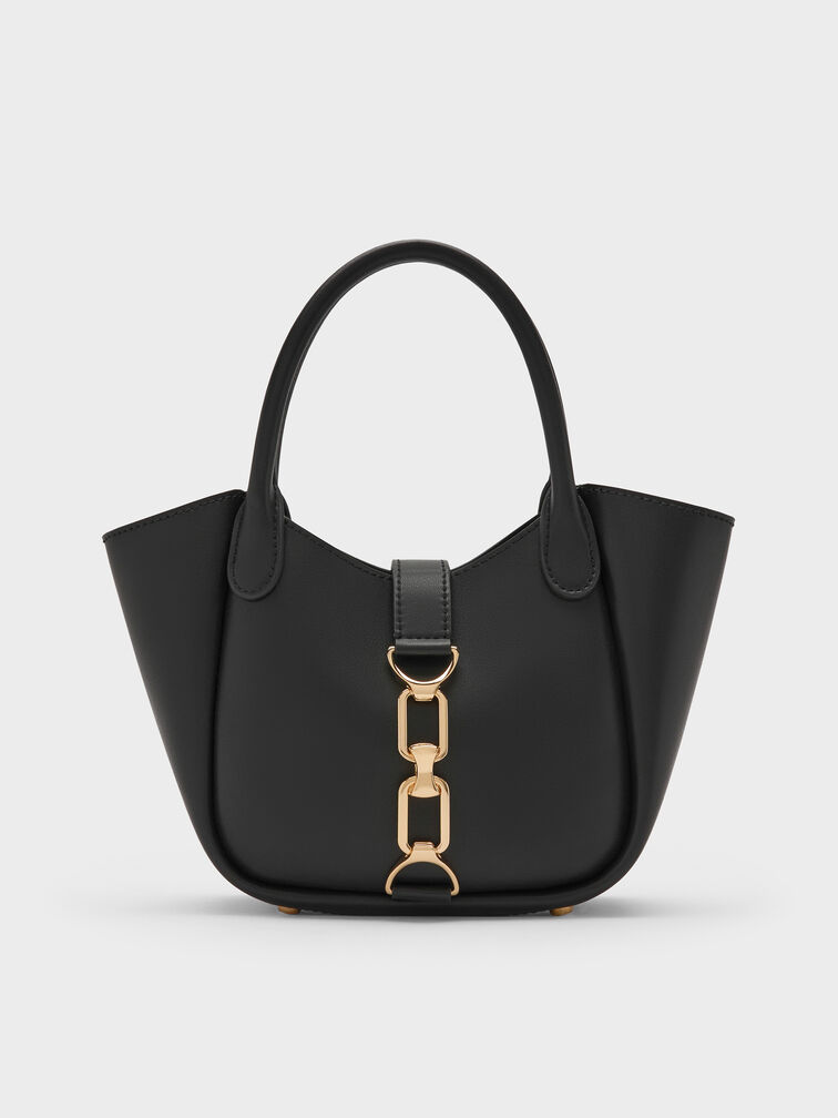 T&uacute;i tote Agatha Chain-Accent, Đen, hi-res