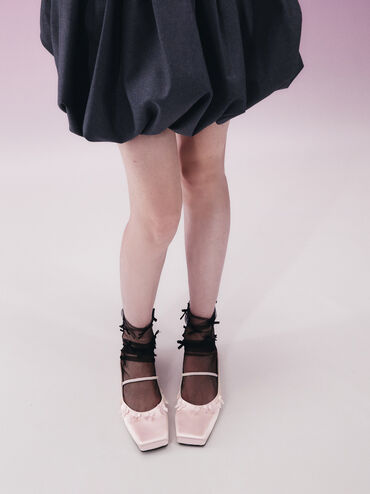 Satin Bow Square-Toe Mules, Blush, hi-res