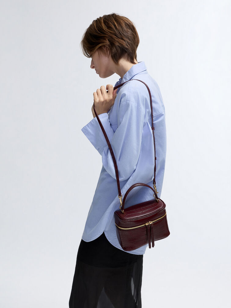 Pansy Croc-Effect Vanity Bag, Wineberry Red, hi-res