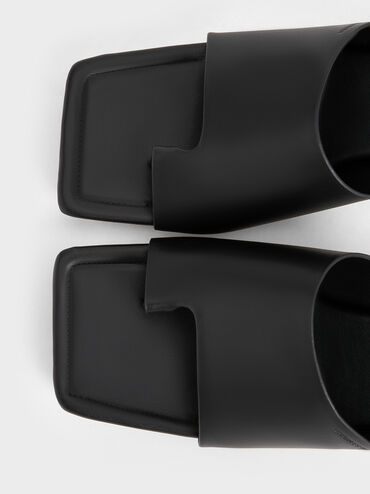 Asymmetric Square-Toe Toe-Ring Sandals, Black, hi-res