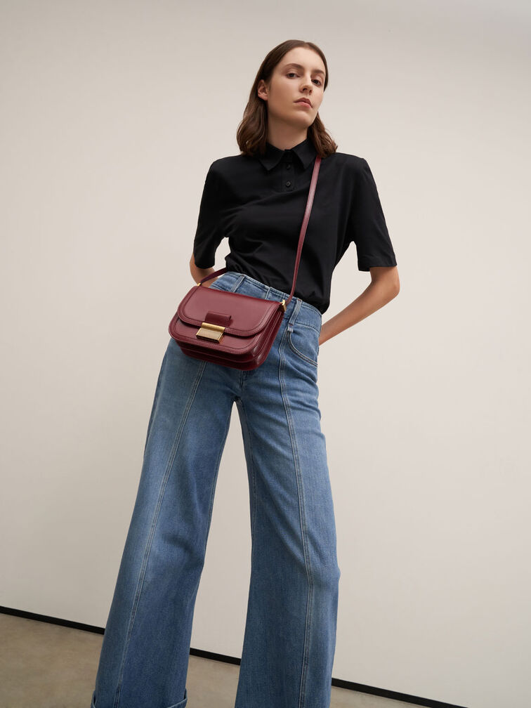 T&uacute;i đeo ch&eacute;o nữ nắp gập Charlot, Đỏ burgundy, hi-res