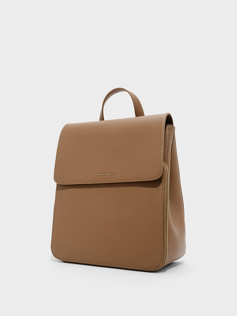 Front Flap Structured Backpack, Brown, hi-res