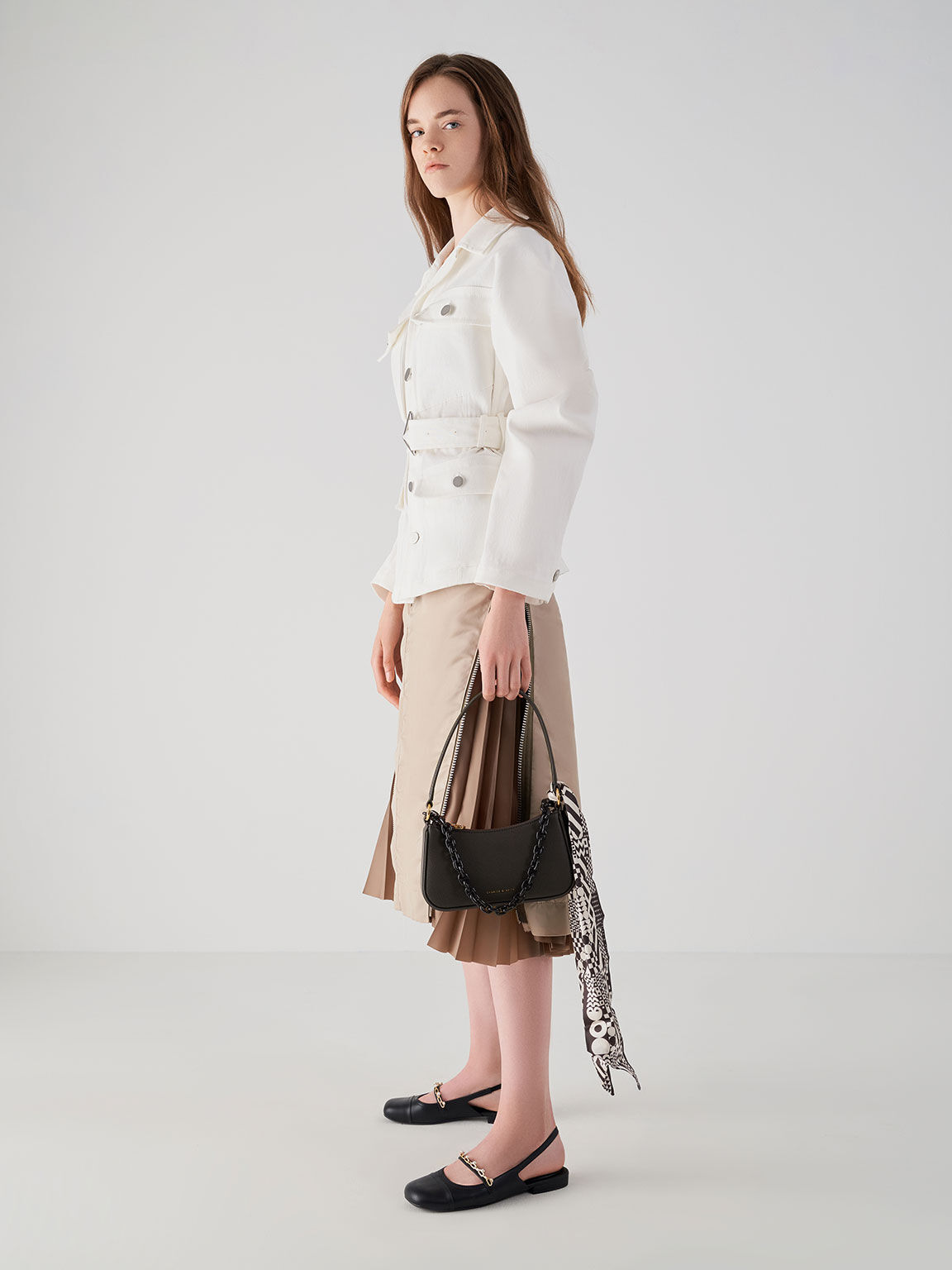 Túi đeo vai nữ chữ nhật Alcott Scarf Chain Link, Xanh rêu đậm, hi-res