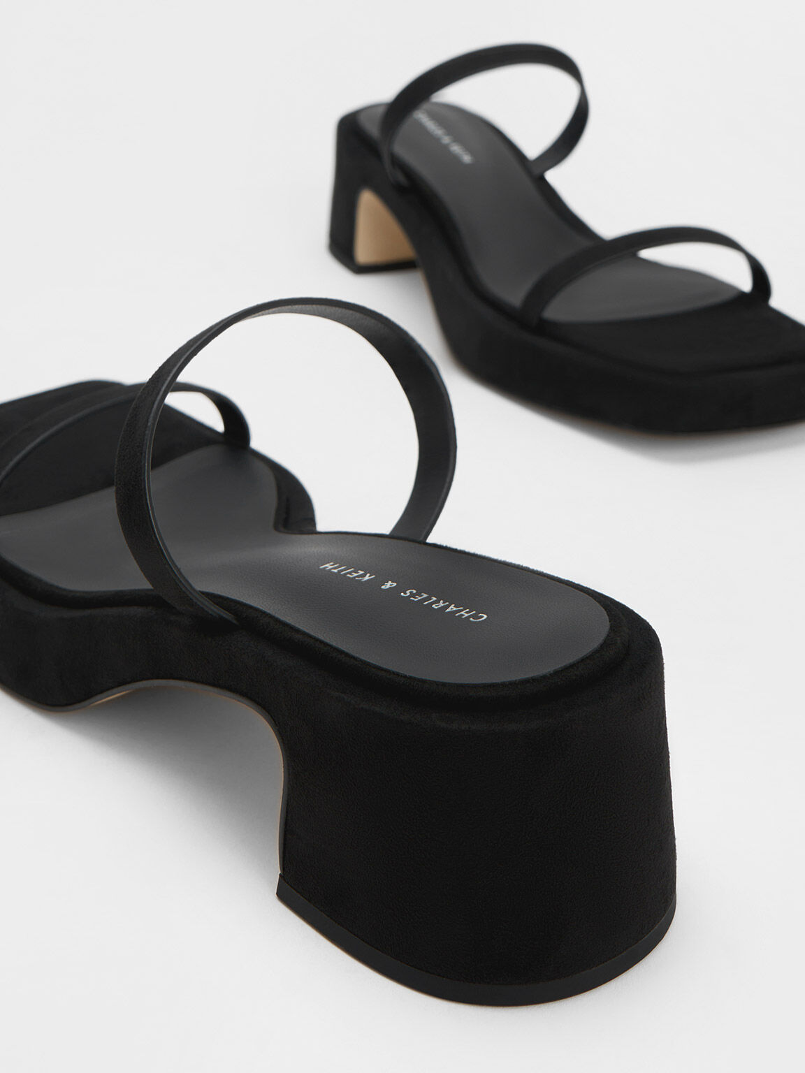 Textured Square-Toe Platform Sandals, Black, hi-res
