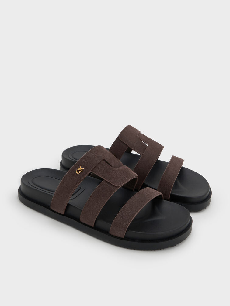 Petina Suede Flatform Sandals, Dark Brown Textured, hi-res