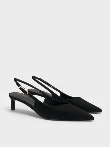 Luciana Faux Suede Slingback Kitten Heels, Black Textured, hi-res