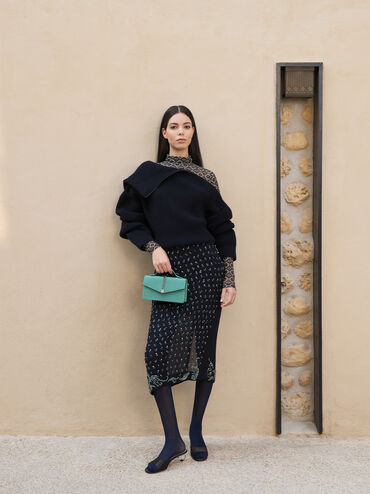 Satin Crystal-Heel Mules, Black Textured, hi-res