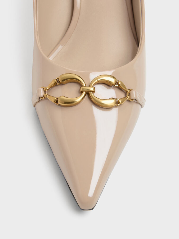 Gi&agrave;y cao g&oacute;t b&iacute;t mũi Patent Metallic-Buckle nude, Nude, hi-res