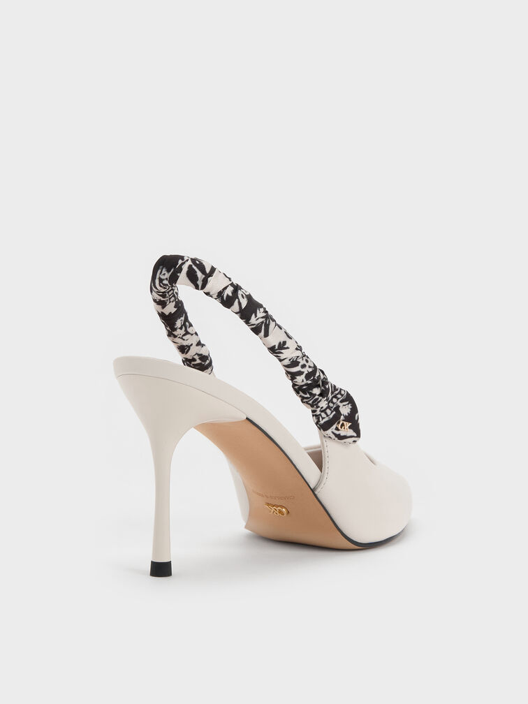 Tayari Leather Printed-Strap Slingback Pumps, Chalk, hi-res