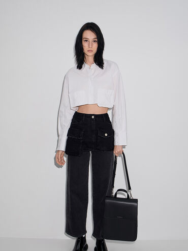 Front Flap Structured Backpack, Black, hi-res