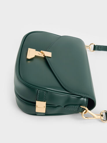 Aurelia Metallic-Accent Saddle Bag, Dark Green, hi-res
