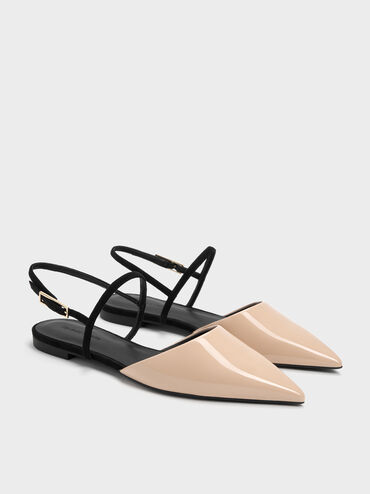 Giày sandals mũi nhọn Luciana Patent Faux Suede, Nude, hi-res