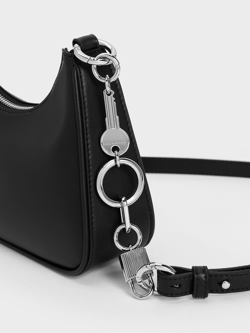 Túi đeo vai hình thang Lock & Key Chain, Noir, hi-res