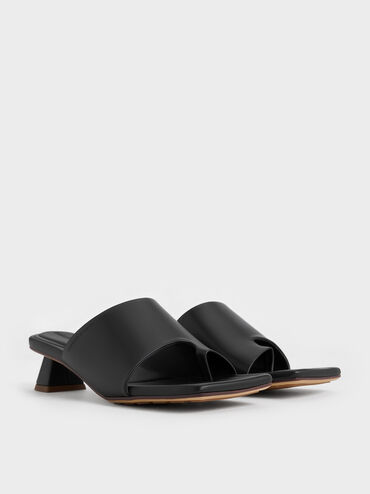 Asymmetric Square-Toe Toe-Ring Sandals, Black, hi-res