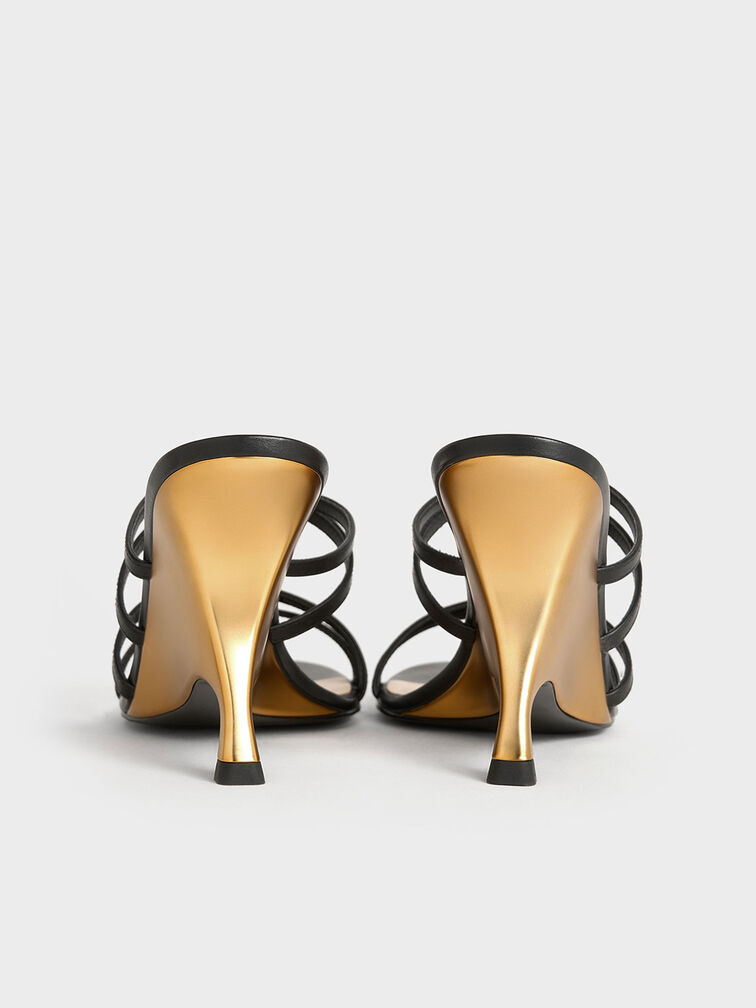 Giày mules cao gót Strappy Sculptural-Heel, Đen, hi-res
