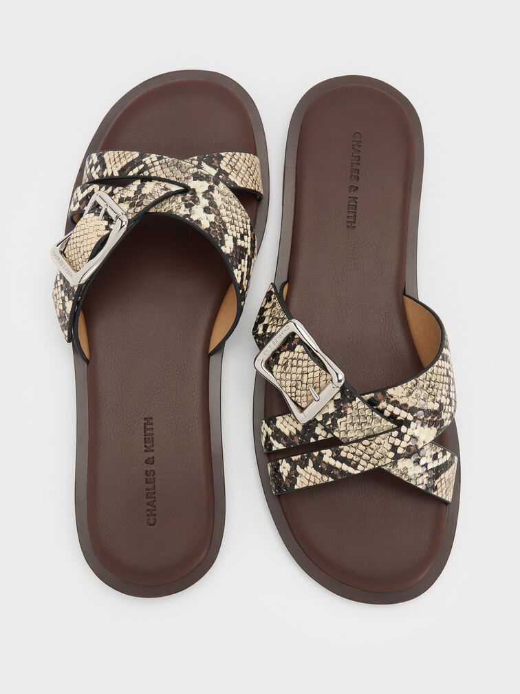 Anita Snake-Print Crossover Slides, Animal Print Natural, hi-res