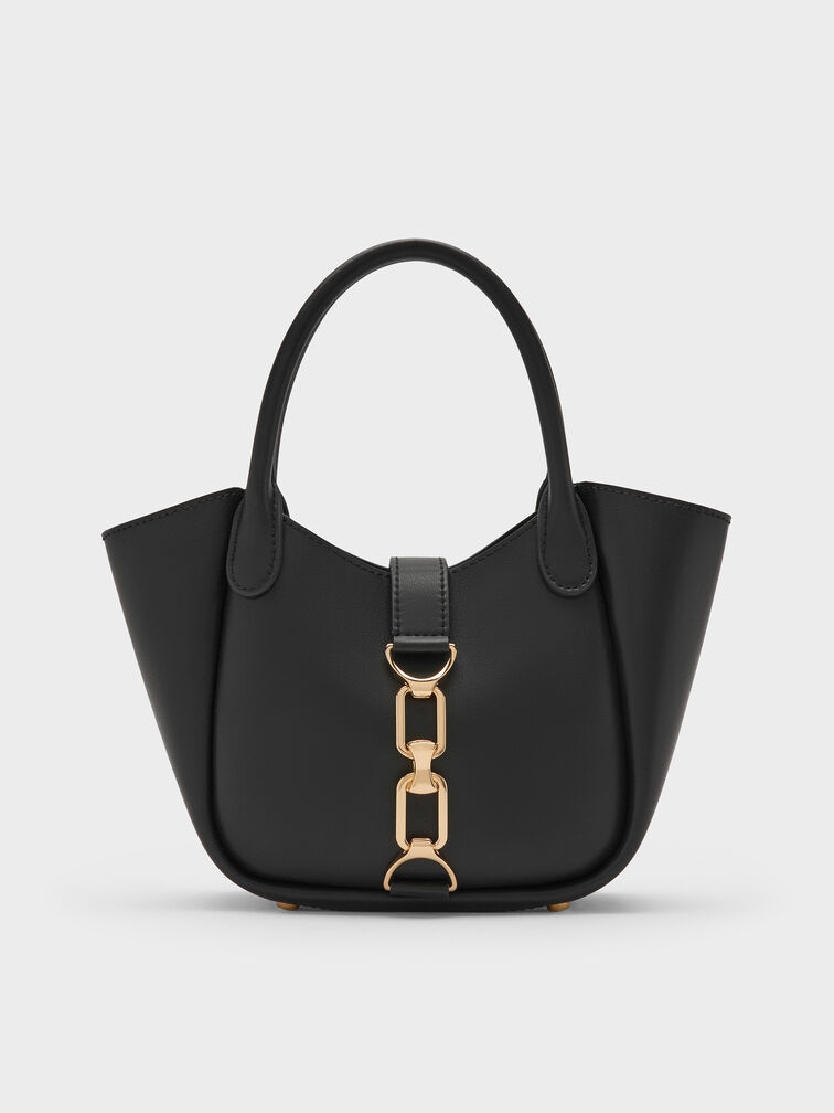 T&uacute;i tote Agatha Chain-Accent, Đen, hi-res