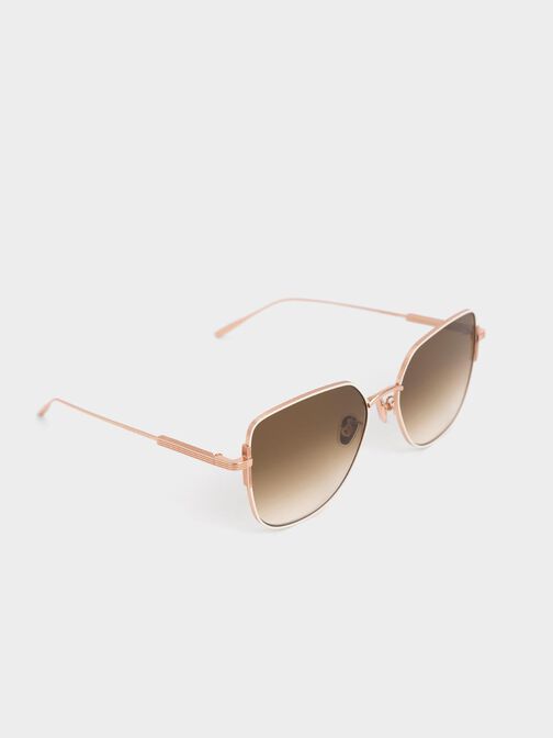 Wire Frame Gradient-Tint Butterfly Sunglasses, Cream, hi-res