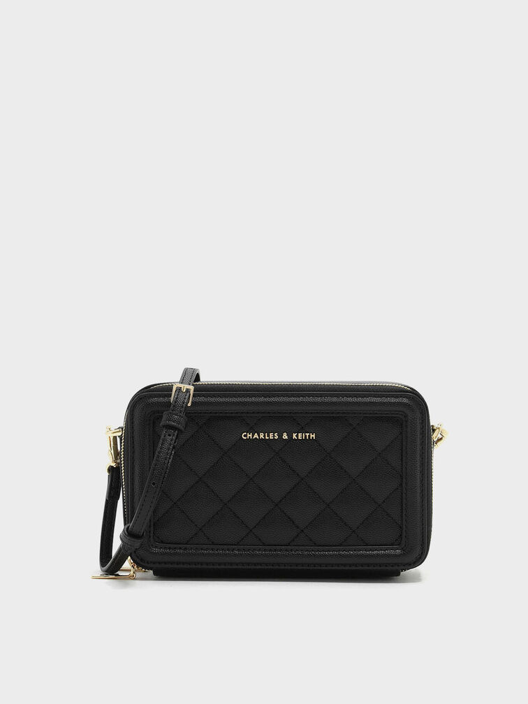 Quilted Boxy Long Wallet, Black, hi-res