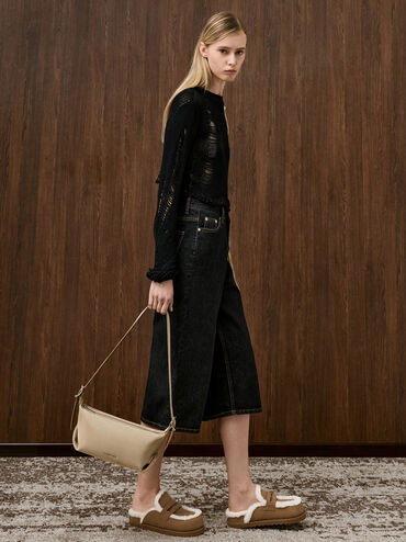 Larsen Recycled Suede Buckle-Strap Slouchy Shoulder Bag, Nutmeg Beige, hi-res