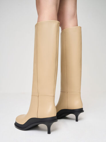 Giày boots nữ Frida Leather Knee-High, Cát, hi-res