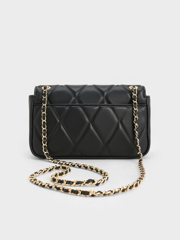 T&uacute;i đeo vai chần b&ocirc;ng Arwen Diamond-Quilt, Đen, hi-res