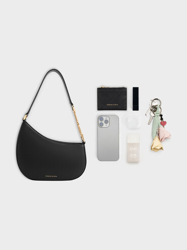 T&uacute;i đeo vai Agatha Chain-Accent, Đen, hi-res